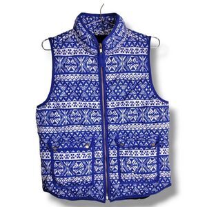 J Crew Womens Vest Sz Medium Fair Isle Button Front Insulated Ski Winter Outdoor